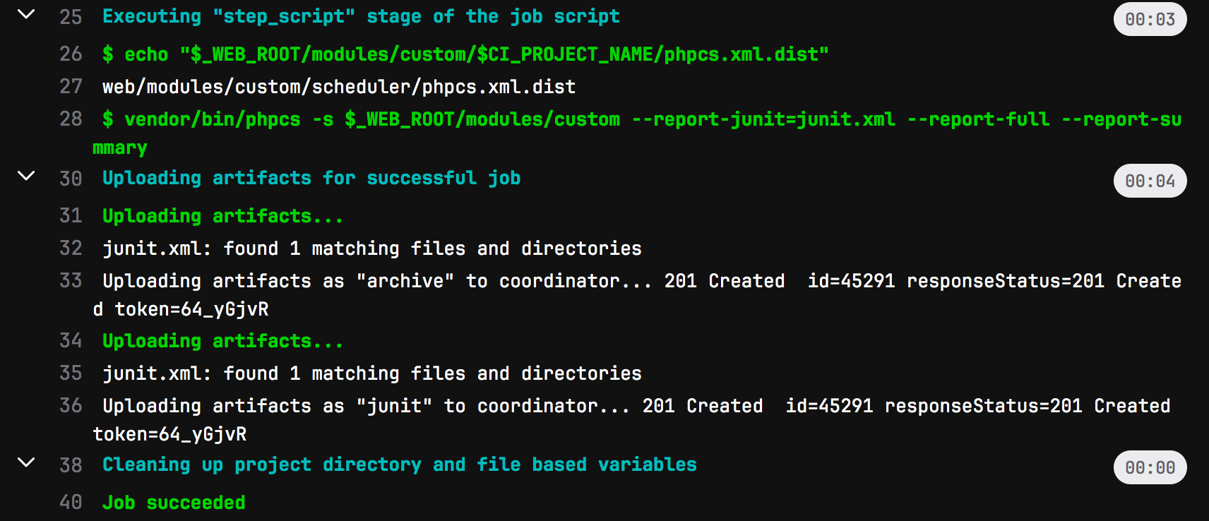 The PHPCS job overwrites the projects own phpcs.xml.dist file [3357870